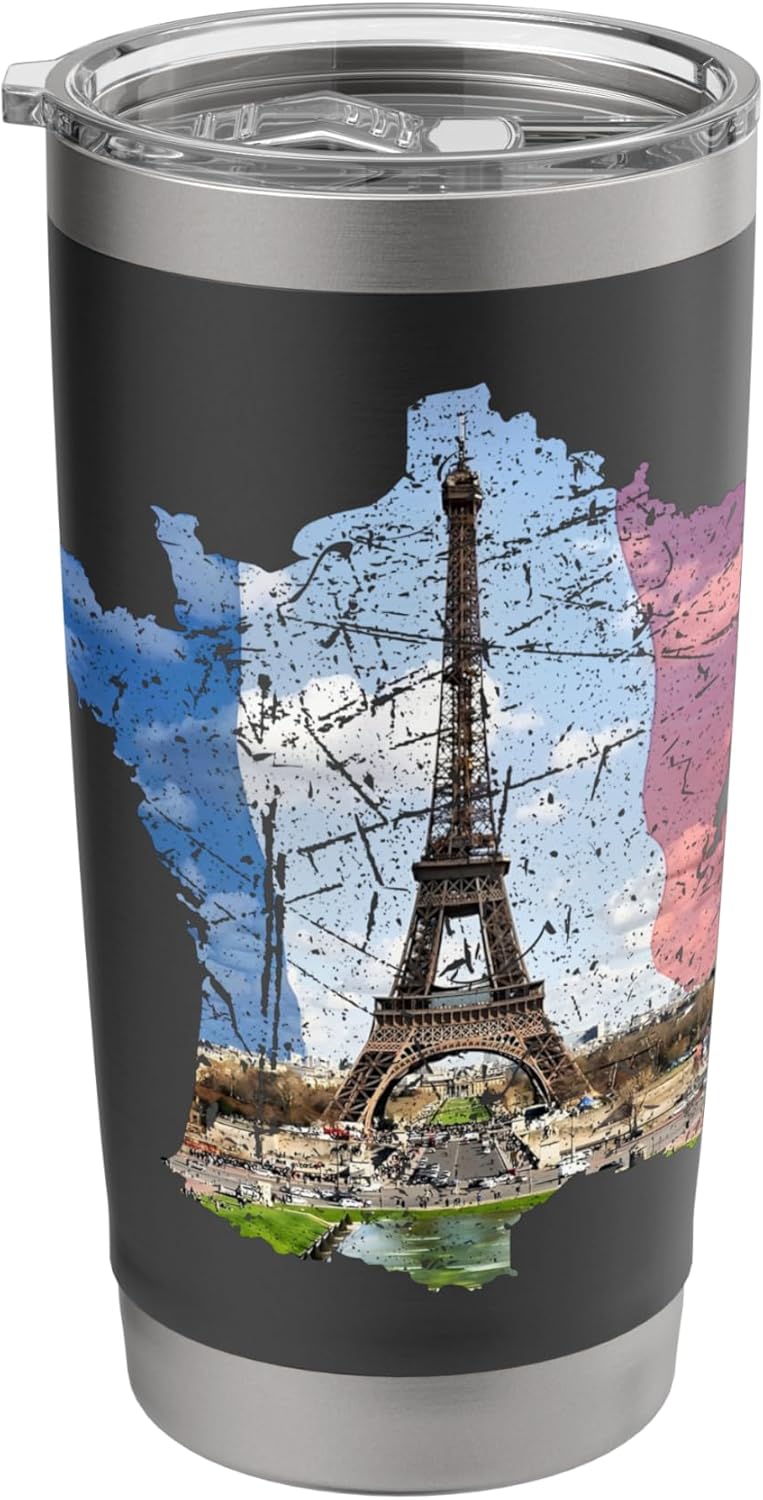 Paris Eiffel Tower, French Flag and France Map