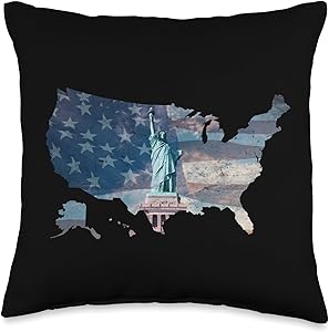 NY Statue of Liberty, American Flag and USA Map