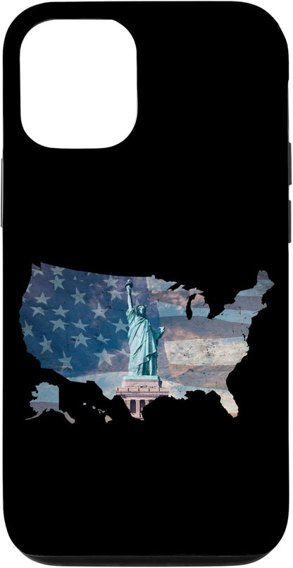 NY Statue of Liberty, American Flag and USA Map