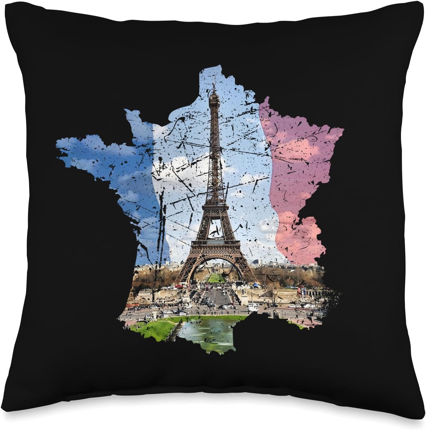 Paris Eiffel Tower, French Flag and France Map