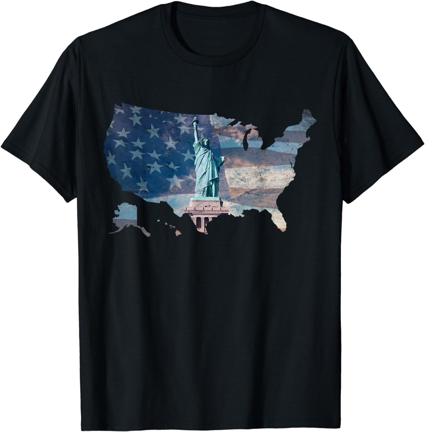 NY Statue of Liberty, American Flag and USA Map