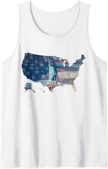 NY Statue of Liberty, American Flag and USA Map
