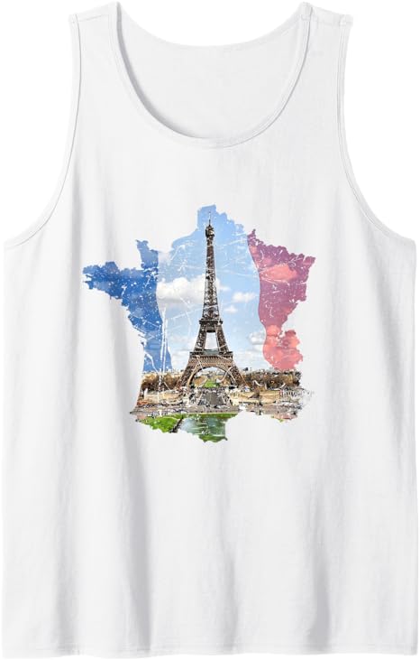 Paris Eiffel Tower, French Flag and France Map