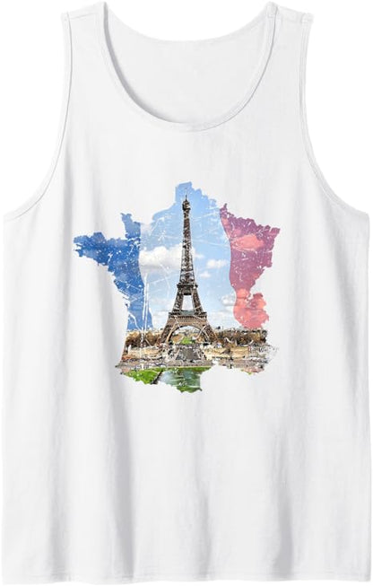 Paris Eiffel Tower, French Flag and France Map