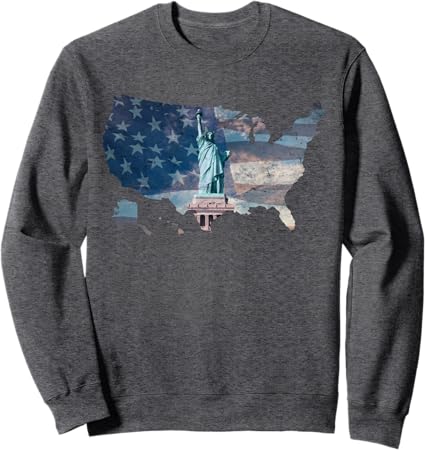 NY Statue of Liberty, American Flag and USA Map