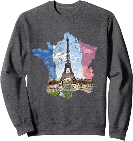 Paris Eiffel Tower, French Flag and France Map
