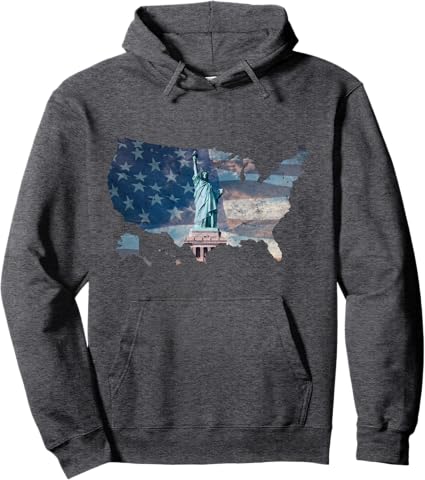 NY Statue of Liberty, American Flag and USA Map