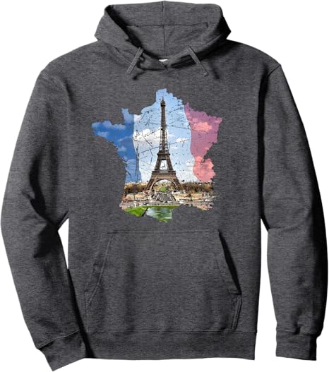 Paris Eiffel Tower, French Flag and France Map