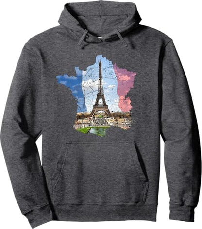 Paris Eiffel Tower, French Flag and France Map