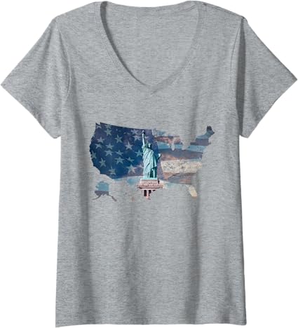 NY Statue of Liberty, American Flag and USA Map