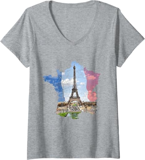 Paris Eiffel Tower, French Flag and France Map