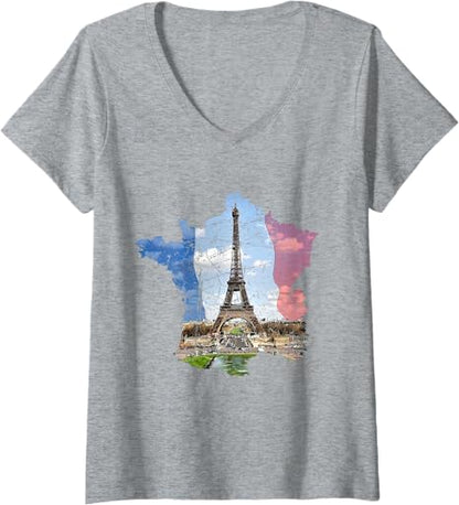 Paris Eiffel Tower, French Flag and France Map